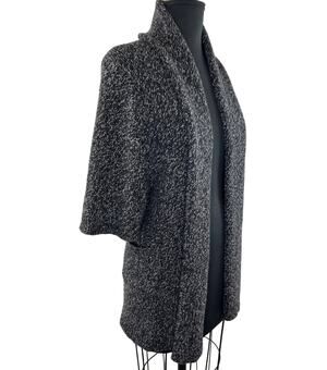 THEORY Black Gray Marled Wool-Cashmere Blend Cowl Neck Cardigan Sweater Size P